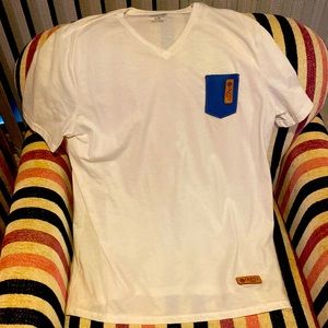 Mens V neck with blue leather pocket by cufd design